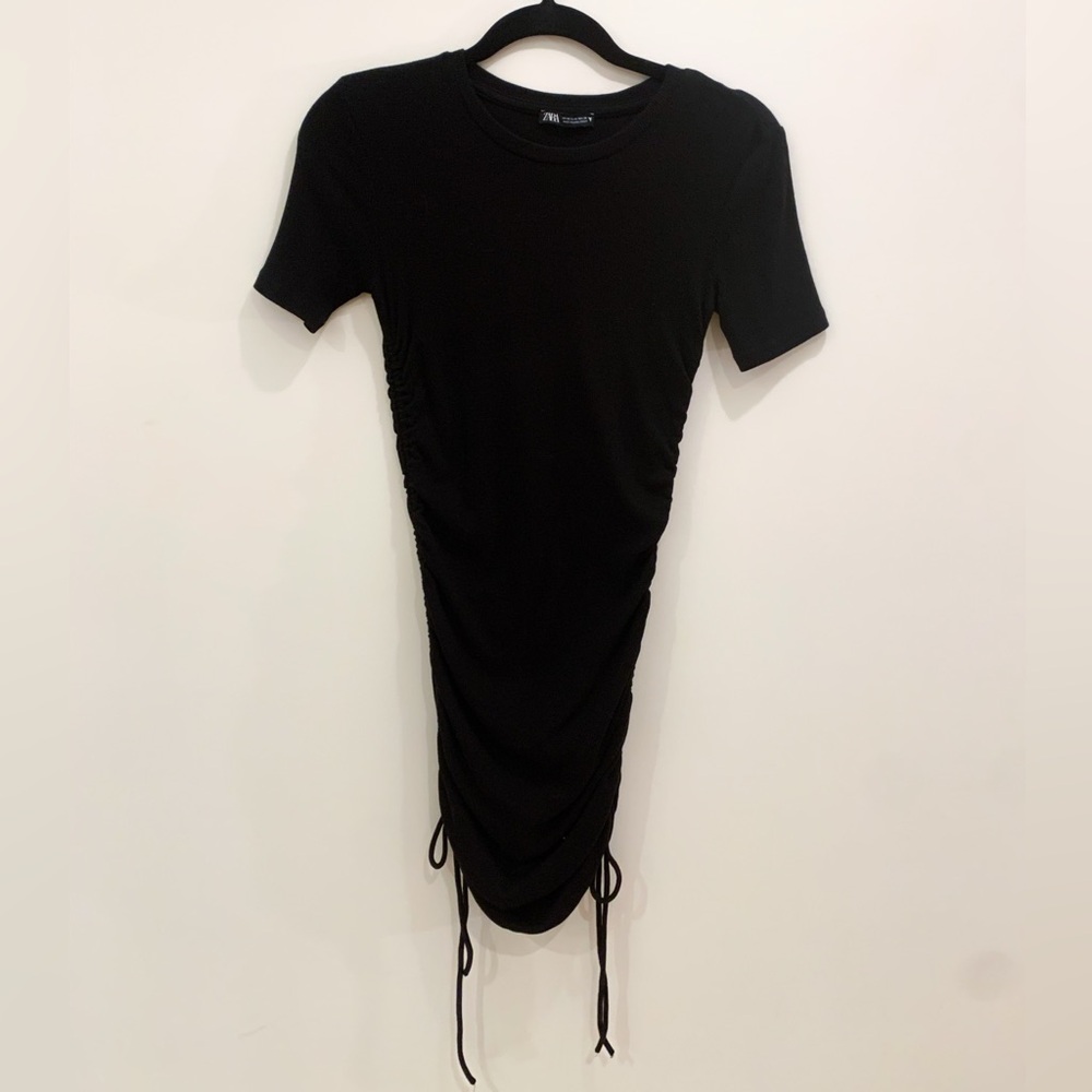 Black Ruched T-Shirt Dress